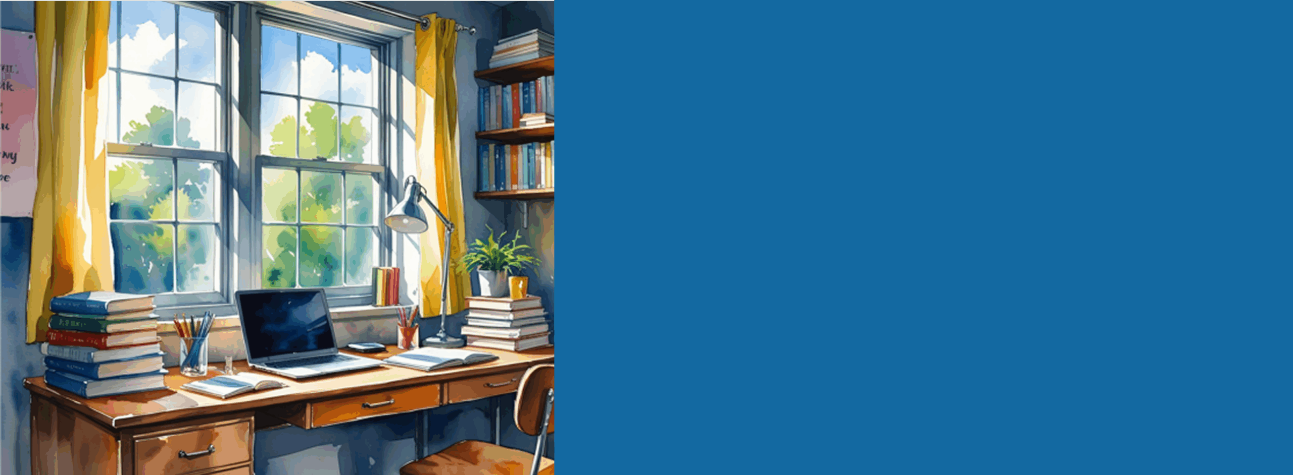 education_desktop image: background image for desktop header, student desk on the left, blue block on the right