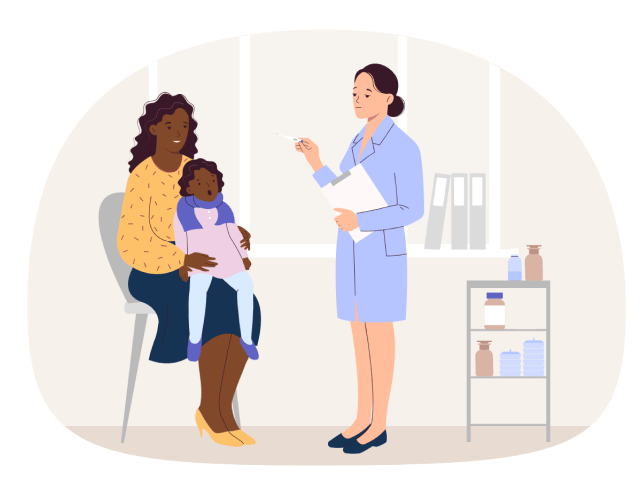 doctor consulting with caregiver and child