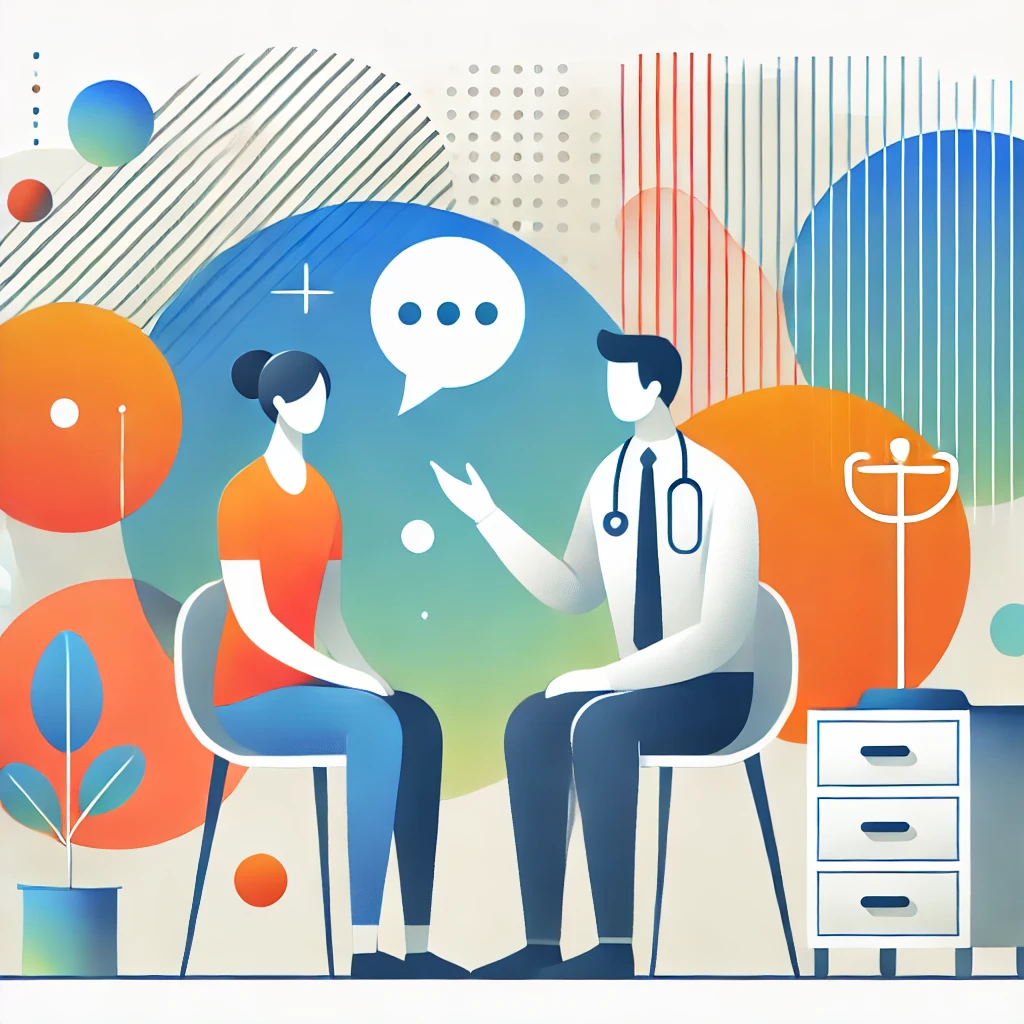 abstract illustration doctor talking with patient