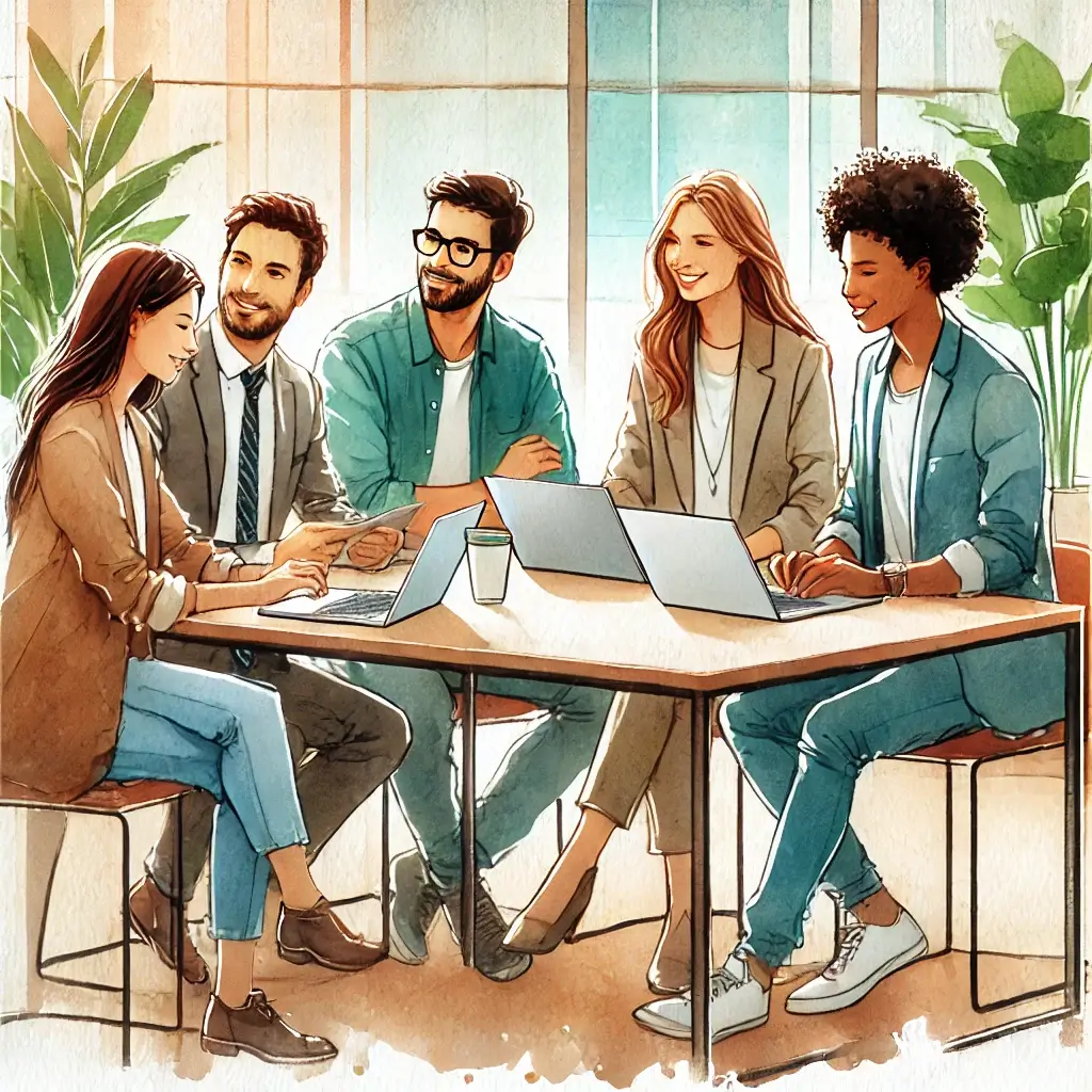 Illustration of 5 people working