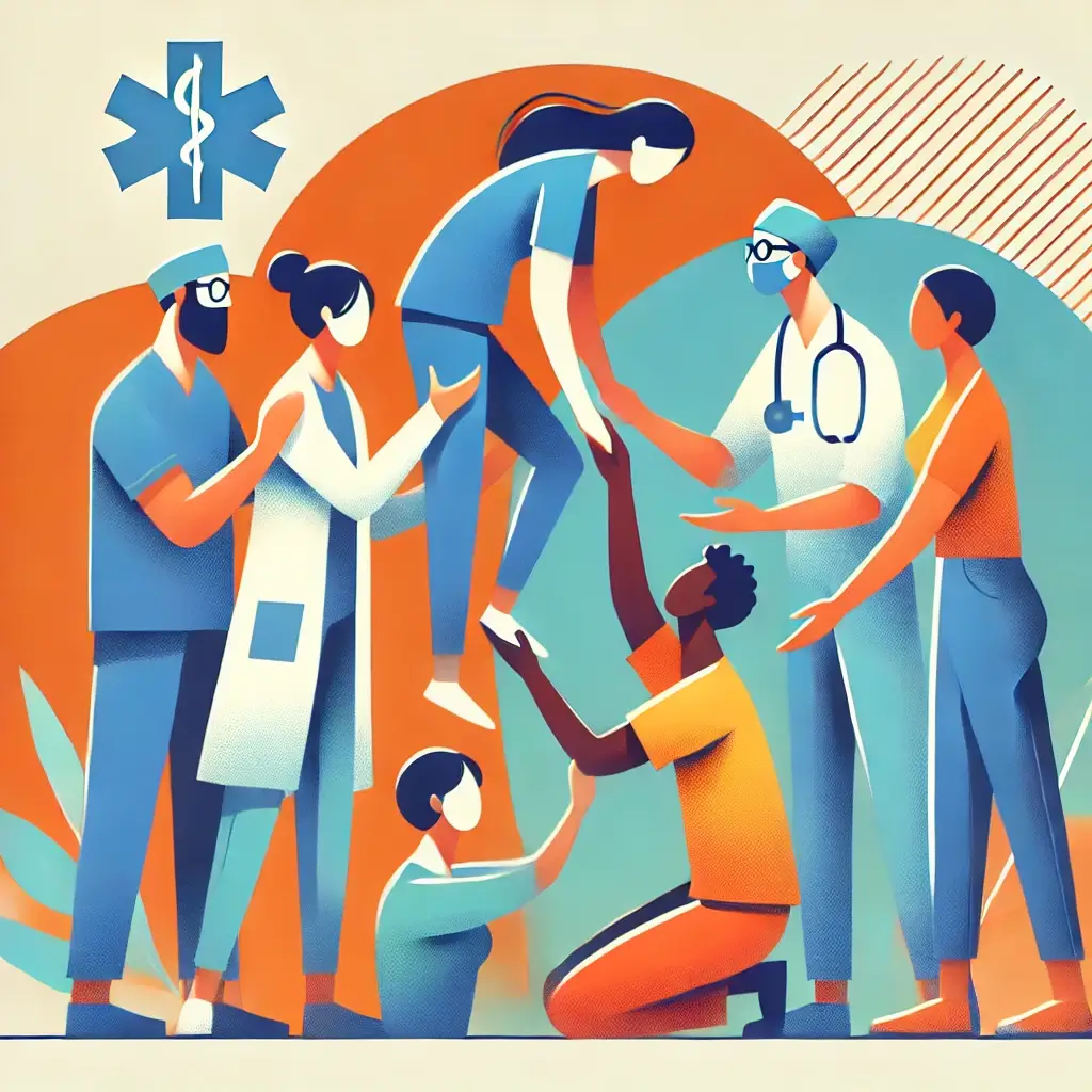 illustration of a medical team helping each other