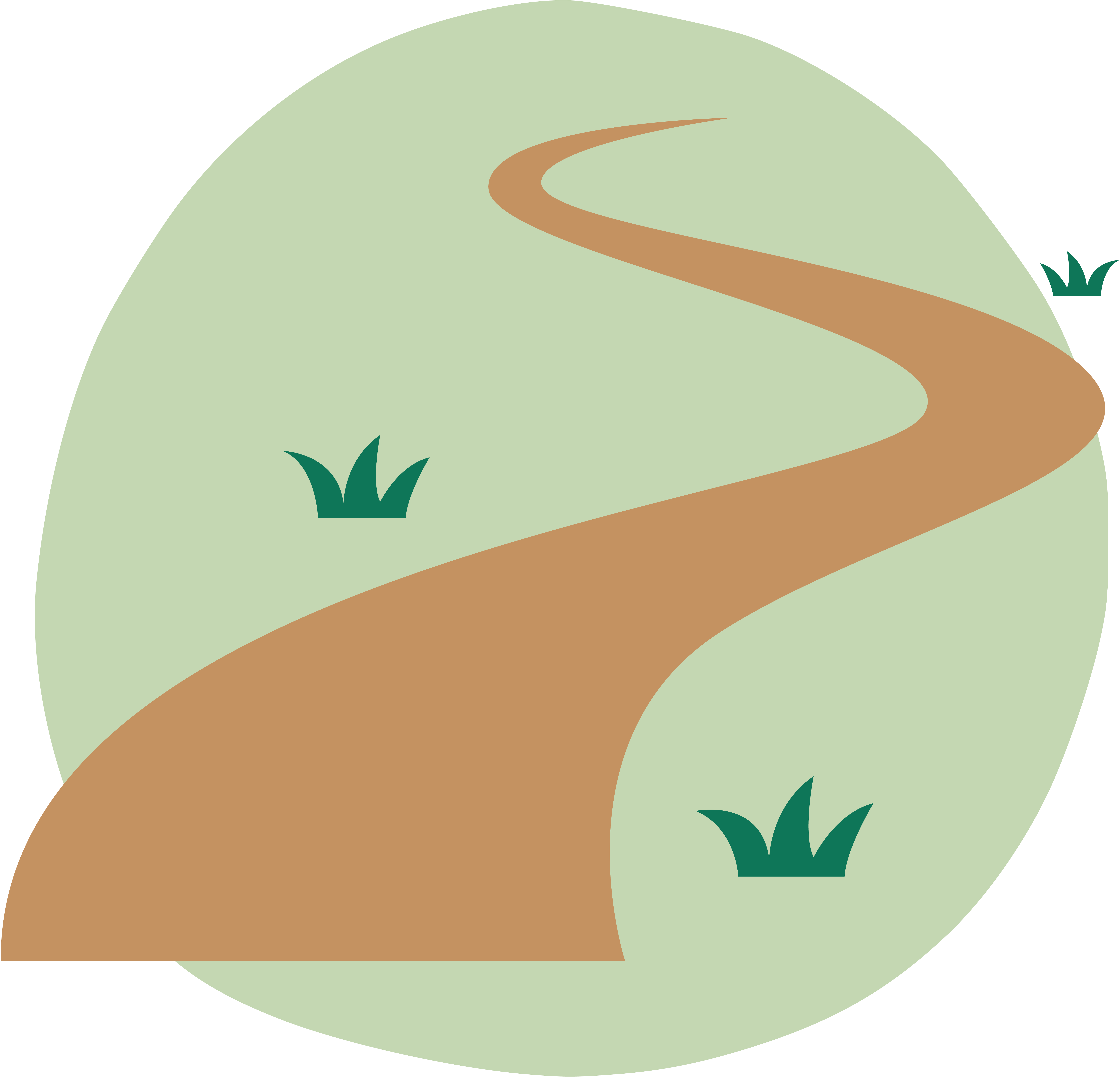 Illustration of a brown path snaking through a field of grass.