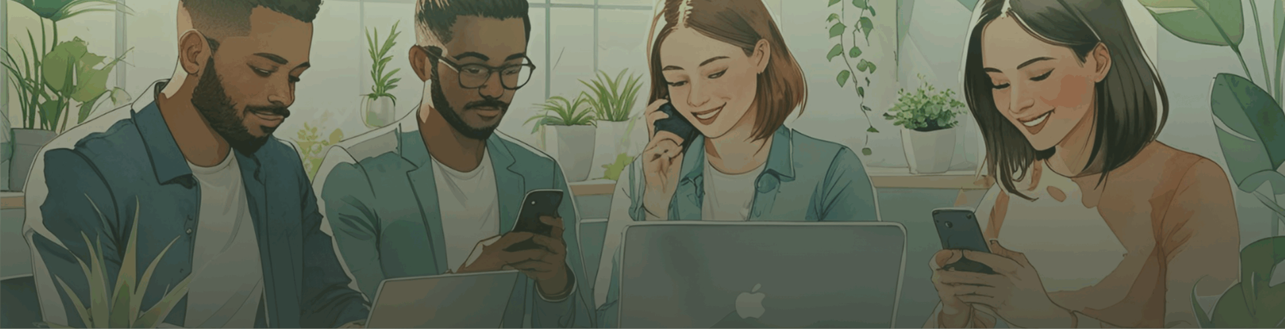 image of employees using smart phones and laptops